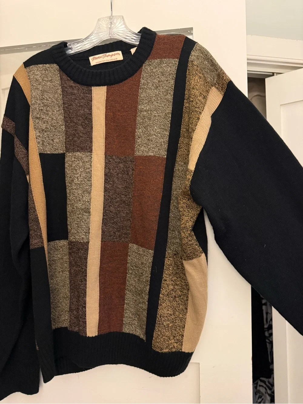 Norm Thompson Men's Colorblock Crewneck Sweater in Black, Brown, Tan, Olive
